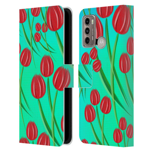 Grace Illustration Lovely Floral Red Tulips Leather Book Wallet Case Cover For Motorola Moto G60 / Moto G40 Fusion