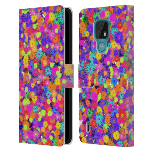 Grace Illustration Lovely Floral Daisies Leather Book Wallet Case Cover For Motorola Moto E7