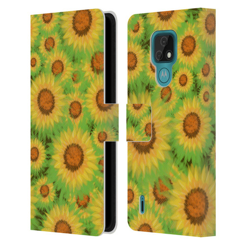 Grace Illustration Lovely Floral Sunflower Leather Book Wallet Case Cover For Motorola Moto E7