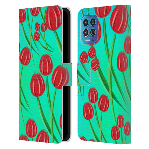Grace Illustration Lovely Floral Red Tulips Leather Book Wallet Case Cover For Motorola Moto G100