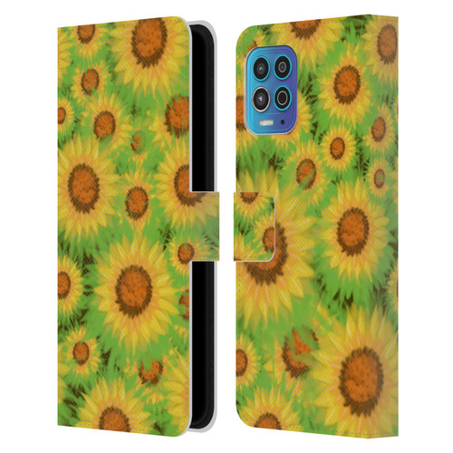 Grace Illustration Lovely Floral Sunflower Leather Book Wallet Case Cover For Motorola Moto G100