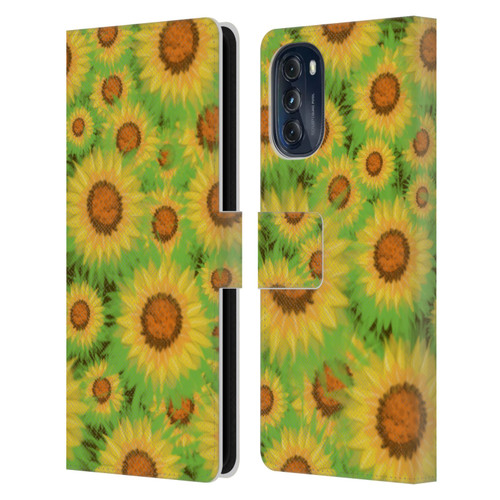 Grace Illustration Lovely Floral Sunflower Leather Book Wallet Case Cover For Motorola Moto G (2022)