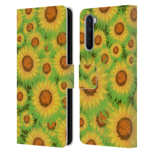 Grace Illustration Lovely Floral Sunflower Leather Book Wallet Case Cover For OnePlus Nord 5G