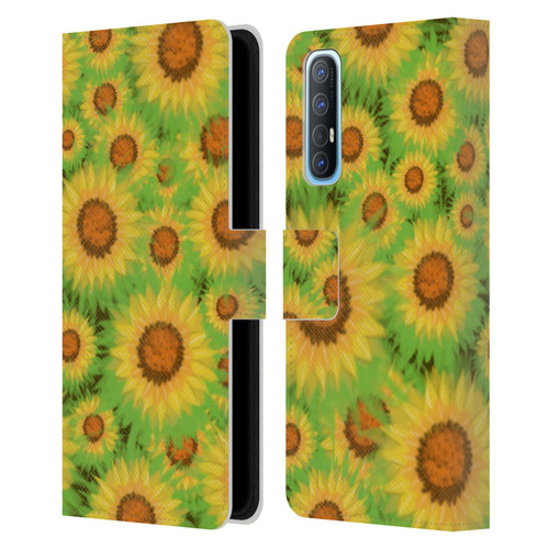 Grace Illustration Lovely Floral Sunflower Leather Book Wallet Case Cover For OPPO Find X2 Neo 5G