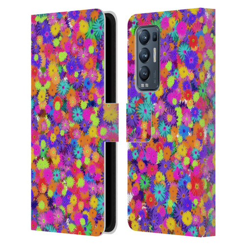 Grace Illustration Lovely Floral Daisies Leather Book Wallet Case Cover For OPPO Find X3 Neo / Reno5 Pro+ 5G