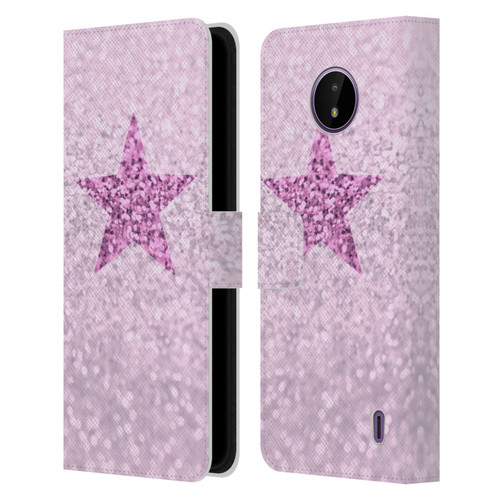 Monika Strigel Glitter Star Pastel Pink Leather Book Wallet Case Cover For Nokia C10 / C20