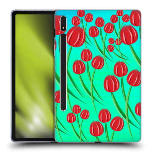 Grace Illustration Lovely Floral Red Tulips Soft Gel Case for Samsung Galaxy Tab S8