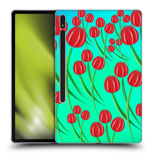Grace Illustration Lovely Floral Red Tulips Soft Gel Case for Samsung Galaxy Tab S8 Plus