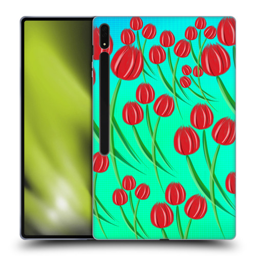 Grace Illustration Lovely Floral Red Tulips Soft Gel Case for Samsung Galaxy Tab S8 Ultra
