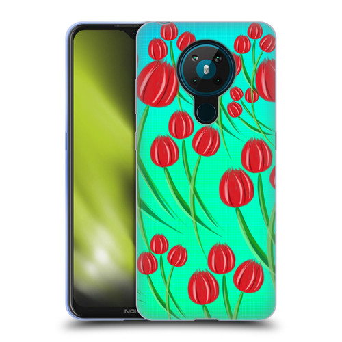 Grace Illustration Lovely Floral Red Tulips Soft Gel Case for Nokia 5.3