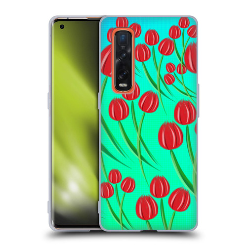 Grace Illustration Lovely Floral Red Tulips Soft Gel Case for OPPO Find X2 Pro 5G