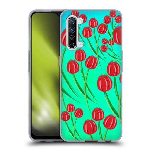 Grace Illustration Lovely Floral Red Tulips Soft Gel Case for OPPO Find X2 Lite 5G