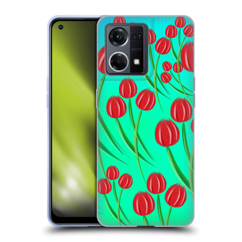 Grace Illustration Lovely Floral Red Tulips Soft Gel Case for OPPO Reno8 4G