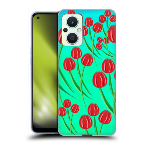 Grace Illustration Lovely Floral Red Tulips Soft Gel Case for OPPO Reno8 Lite