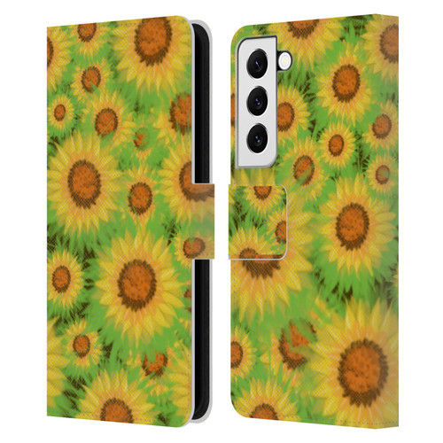 Grace Illustration Lovely Floral Sunflower Leather Book Wallet Case Cover For Samsung Galaxy S22 5G