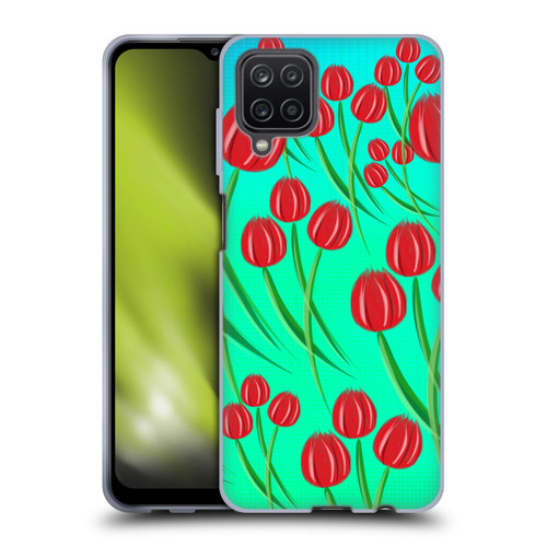 Grace Illustration Lovely Floral Red Tulips Soft Gel Case for Samsung Galaxy A12 (2020)