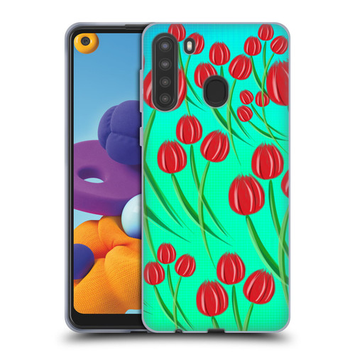 Grace Illustration Lovely Floral Red Tulips Soft Gel Case for Samsung Galaxy A21 (2020)