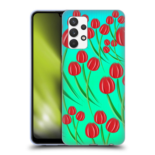 Grace Illustration Lovely Floral Red Tulips Soft Gel Case for Samsung Galaxy A32 (2021)