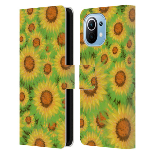 Grace Illustration Lovely Floral Sunflower Leather Book Wallet Case Cover For Xiaomi Mi 11