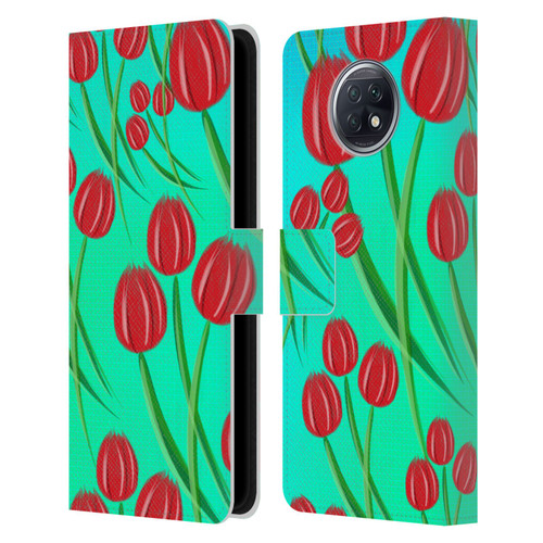Grace Illustration Lovely Floral Red Tulips Leather Book Wallet Case Cover For Xiaomi Redmi Note 9T 5G