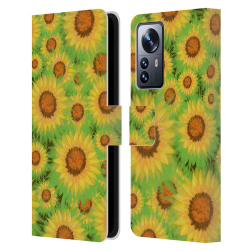 Grace Illustration Lovely Floral Sunflower Leather Book Wallet Case Cover For Xiaomi 12 Pro