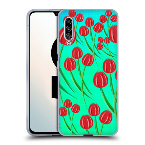 Grace Illustration Lovely Floral Red Tulips Soft Gel Case for Samsung Galaxy A90 5G (2019)