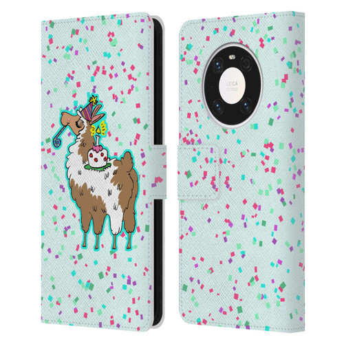 Grace Illustration Llama Birthday Leather Book Wallet Case Cover For Huawei Mate 40 Pro 5G