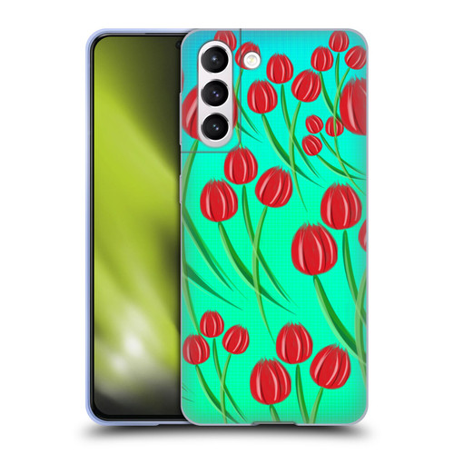 Grace Illustration Lovely Floral Red Tulips Soft Gel Case for Samsung Galaxy S21 5G