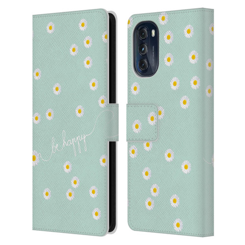 Monika Strigel Happy Daisy Mint Leather Book Wallet Case Cover For Motorola Moto G (2022)