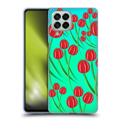 Grace Illustration Lovely Floral Red Tulips Soft Gel Case for Samsung Galaxy M53 (2022)