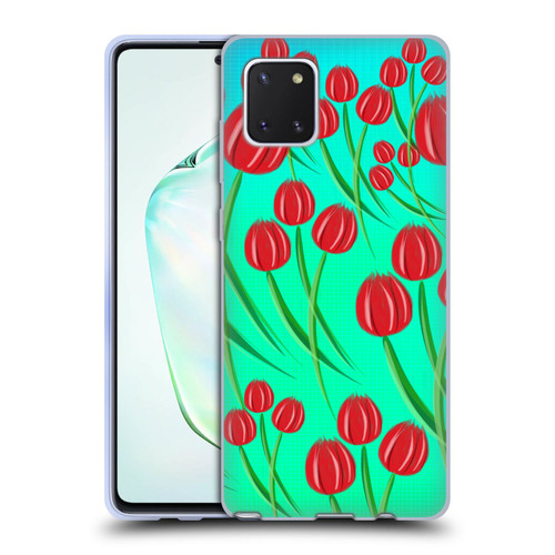 Grace Illustration Lovely Floral Red Tulips Soft Gel Case for Samsung Galaxy Note10 Lite