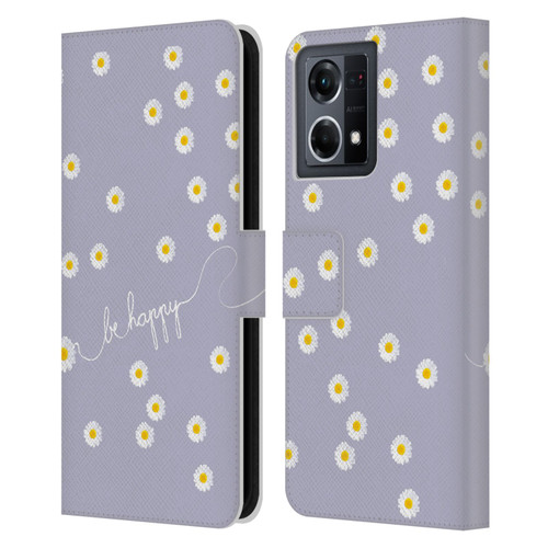 Monika Strigel Happy Daisy Lavender Leather Book Wallet Case Cover For OPPO Reno8 4G