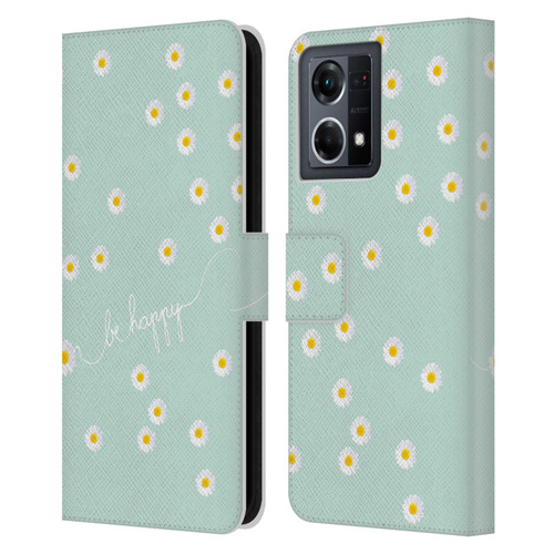 Monika Strigel Happy Daisy Mint Leather Book Wallet Case Cover For OPPO Reno8 4G