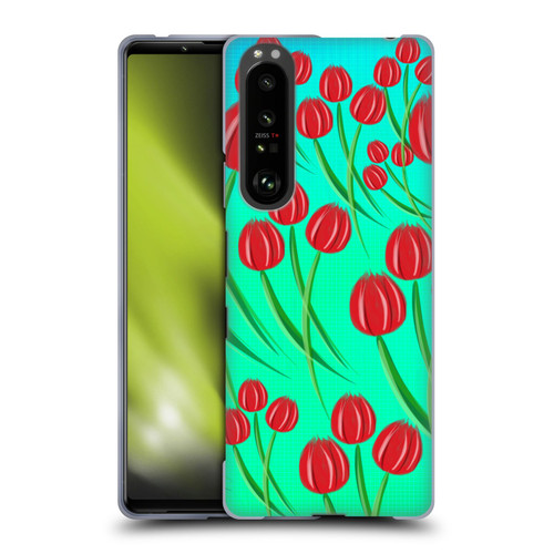 Grace Illustration Lovely Floral Red Tulips Soft Gel Case for Sony Xperia 1 III