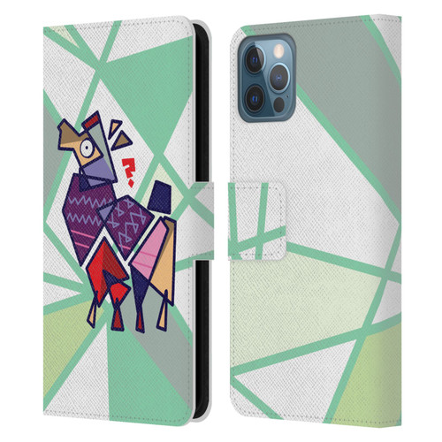 Grace Illustration Llama Cubist Leather Book Wallet Case Cover For Apple iPhone 12 / iPhone 12 Pro
