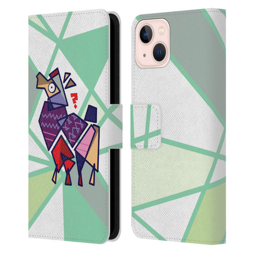 Grace Illustration Llama Cubist Leather Book Wallet Case Cover For Apple iPhone 13