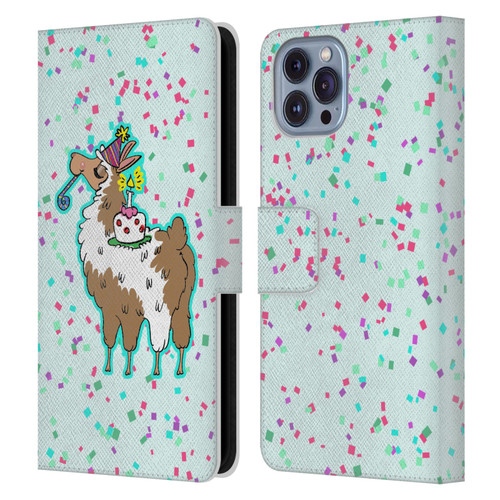 Grace Illustration Llama Birthday Leather Book Wallet Case Cover For Apple iPhone 14