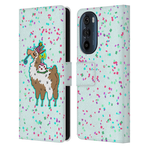Grace Illustration Llama Birthday Leather Book Wallet Case Cover For Motorola Edge 30