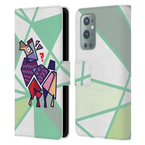 Grace Illustration Llama Cubist Leather Book Wallet Case Cover For OnePlus 9