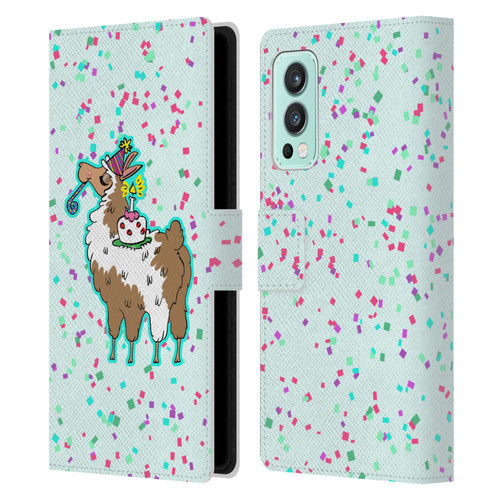 Grace Illustration Llama Birthday Leather Book Wallet Case Cover For OnePlus Nord 2 5G
