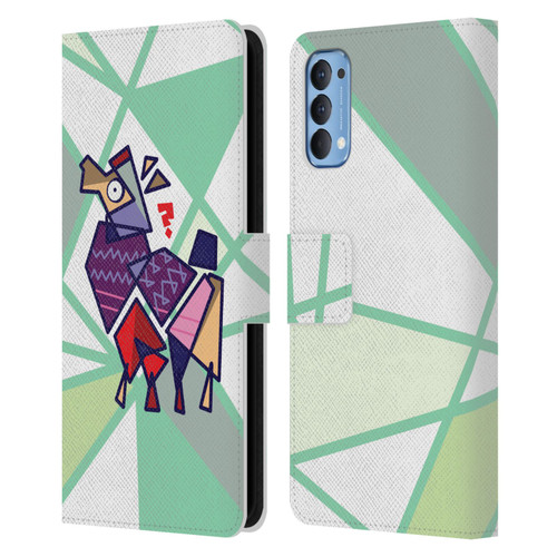 Grace Illustration Llama Cubist Leather Book Wallet Case Cover For OPPO Reno 4 5G