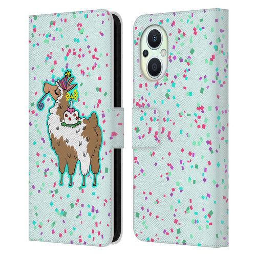 Grace Illustration Llama Birthday Leather Book Wallet Case Cover For OPPO Reno8 Lite