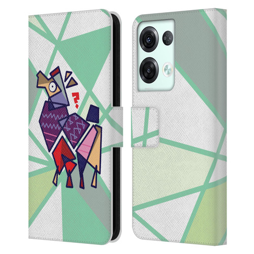 Grace Illustration Llama Cubist Leather Book Wallet Case Cover For OPPO Reno8 Pro