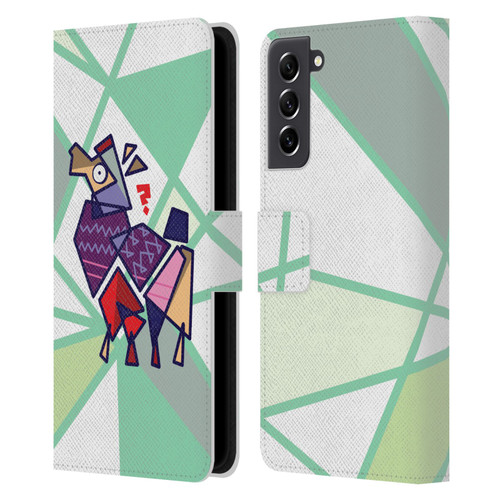 Grace Illustration Llama Cubist Leather Book Wallet Case Cover For Samsung Galaxy S21 FE 5G