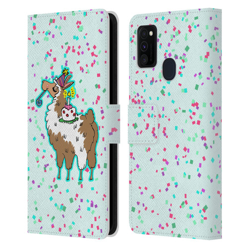 Grace Illustration Llama Birthday Leather Book Wallet Case Cover For Samsung Galaxy M30s (2019)/M21 (2020)