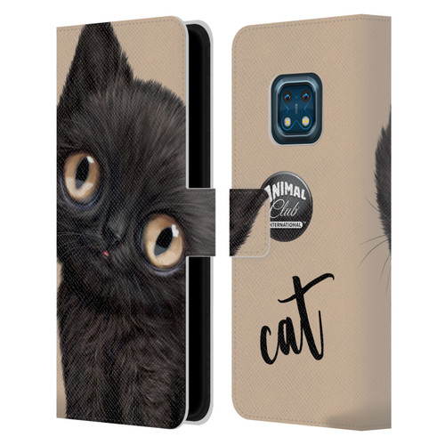 Animal Club International Faces Black Cat Leather Book Wallet Case Cover For Nokia XR20