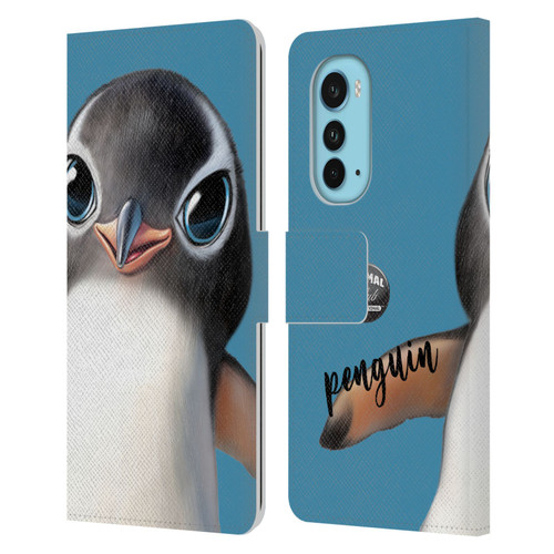 Animal Club International Faces Penguin Leather Book Wallet Case Cover For Motorola Edge (2022)