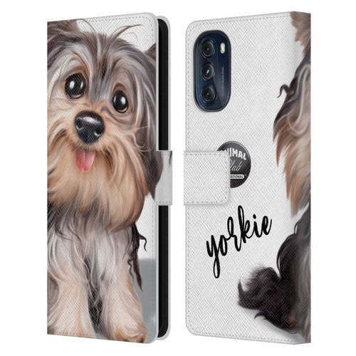 Animal Club International Faces Yorkie Leather Book Wallet Case Cover For Motorola Moto G (2022)
