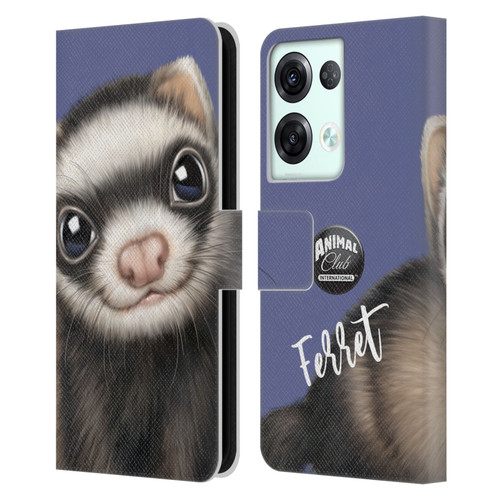 Animal Club International Faces Ferret Leather Book Wallet Case Cover For OPPO Reno8 Pro
