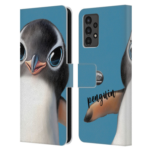 Animal Club International Faces Penguin Leather Book Wallet Case Cover For Samsung Galaxy A13 (2022)